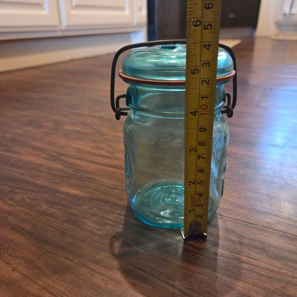 Ball Ideal Bicentennial Celebration Aqua Blue Glass Jar Wire Bail Lid 1776-1976